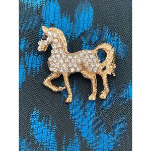 Vintage Gold-Tone Crystal Horse Brooch With Rhinestones Sparkle